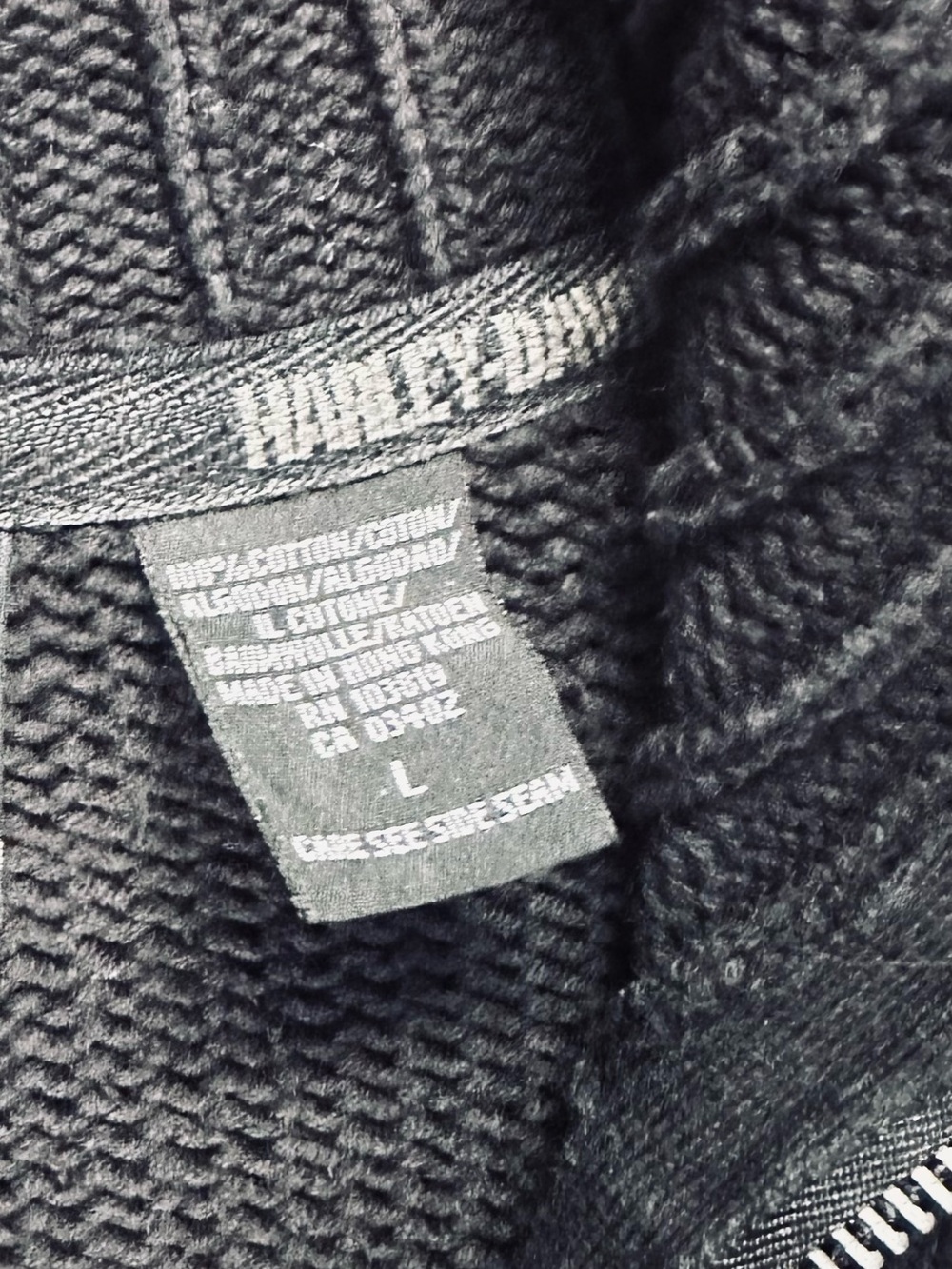 HARLEY-DAVIDSON ~ Black Knit Cardigan with Contrast Logo and Brass Zipper size L - Picture 3 of 10